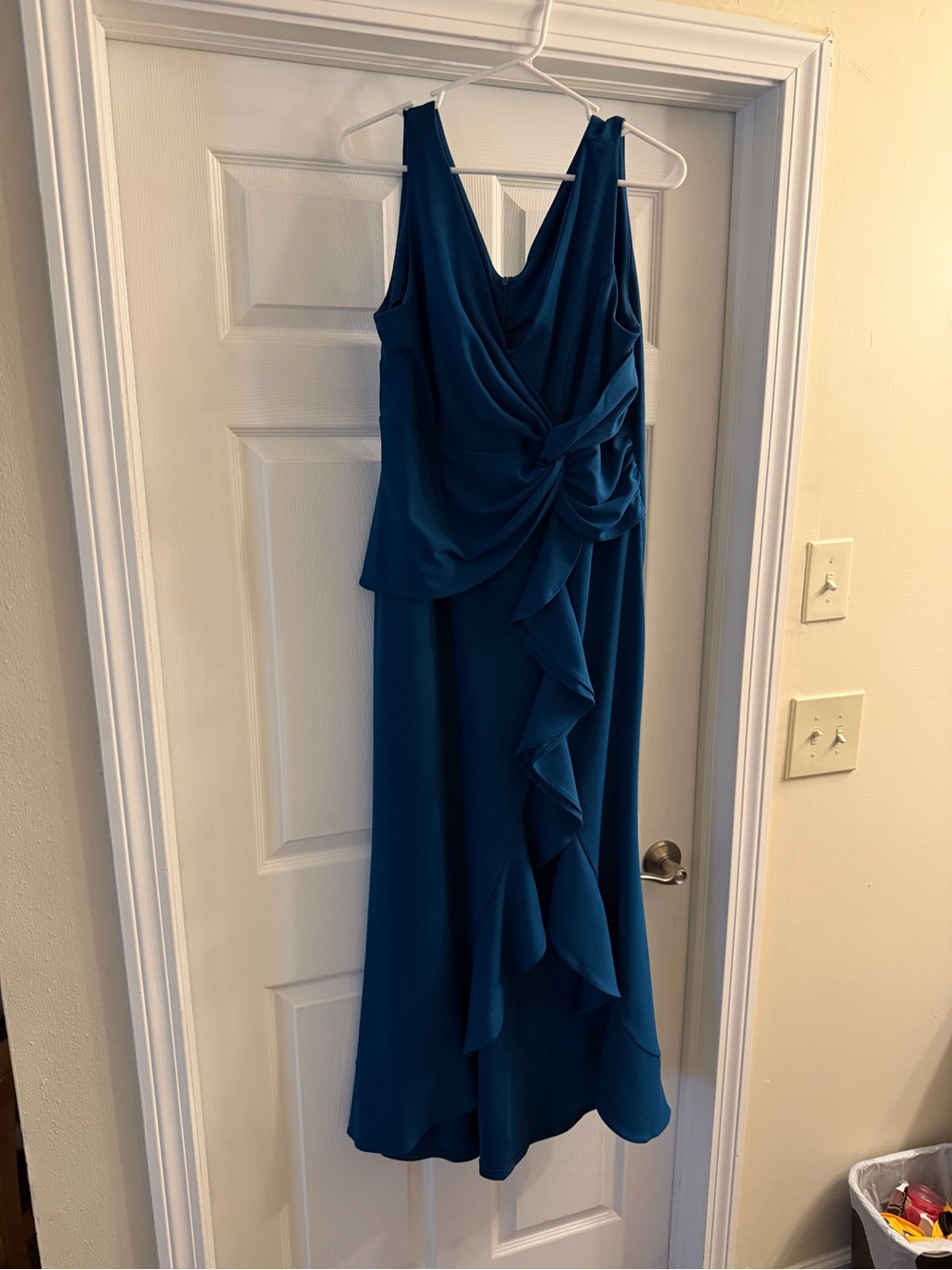 Sleeveless Teal Ruffle-Front Midi Dress